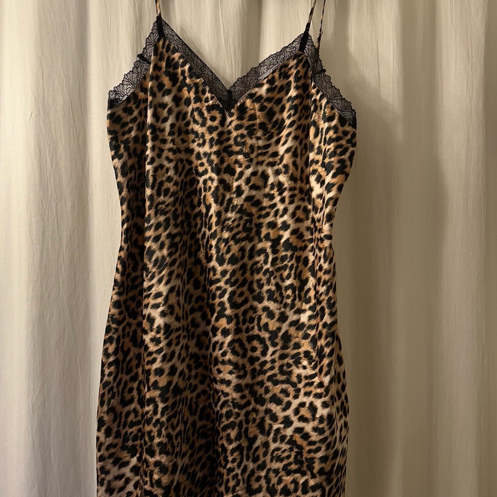 INC Leopard print slip dress with lace trim